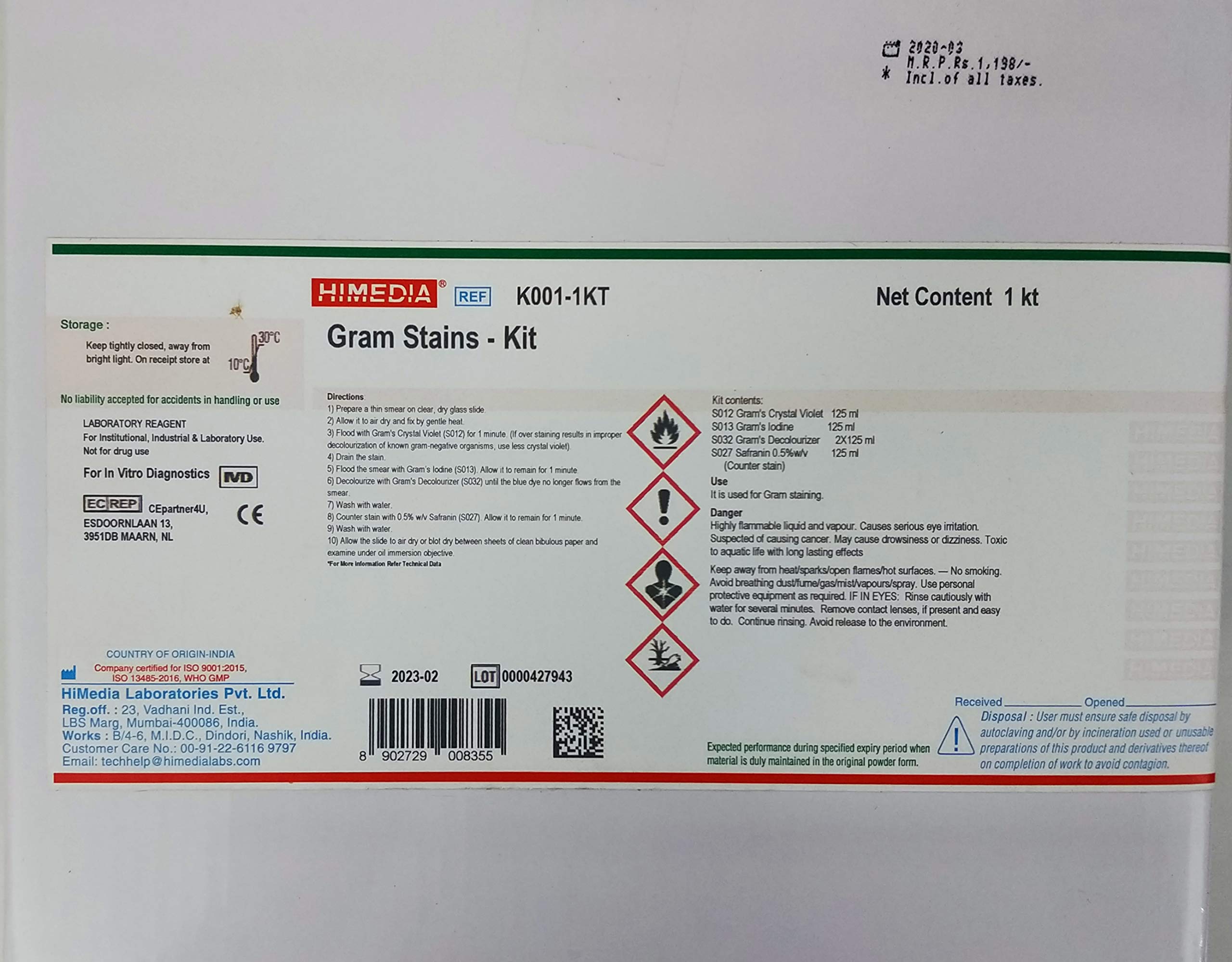 Gram Stains - Kit (contains S012, S032, S013 and S027 or S038)